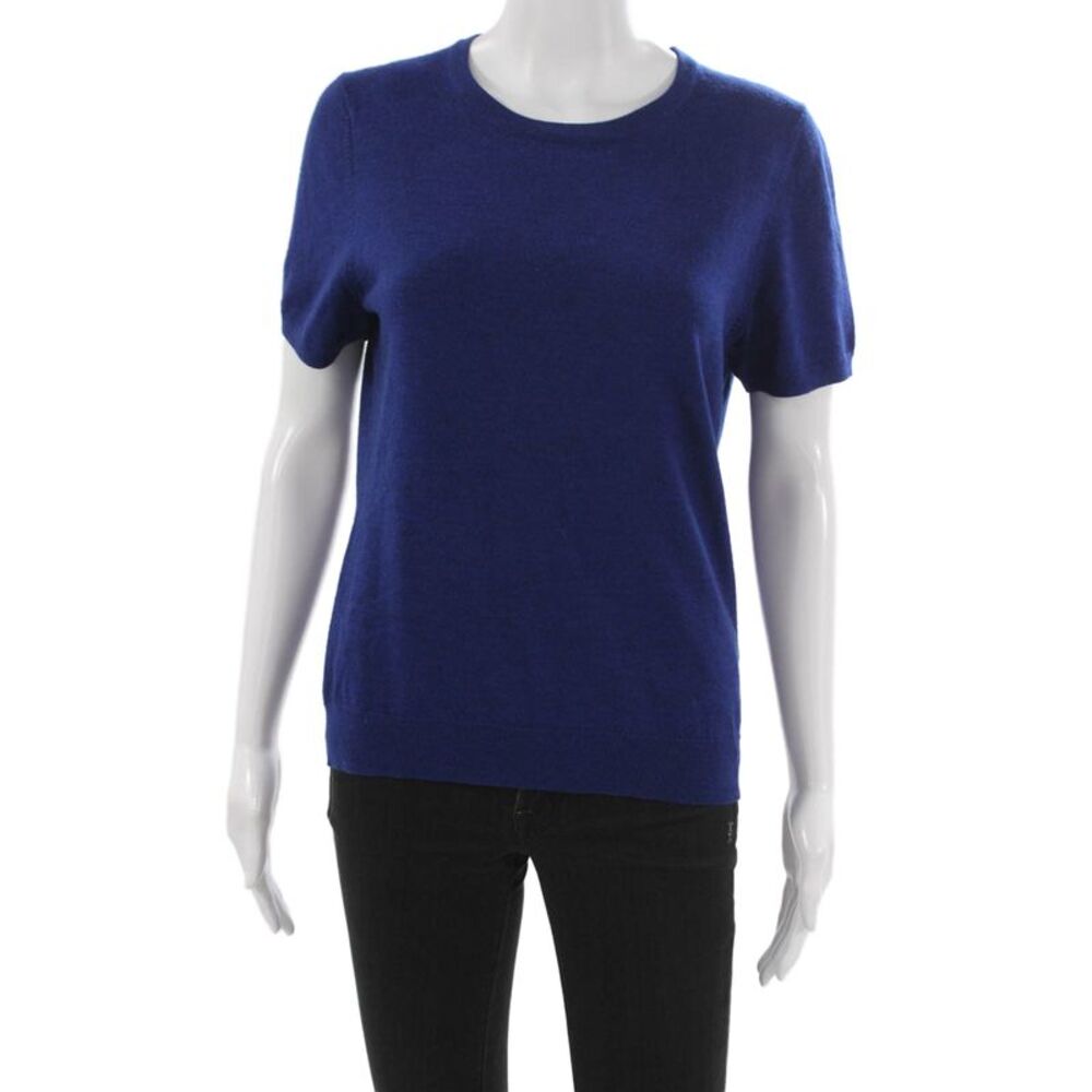 346 Brooks Brothers Women Merino Wool Pullover Sweater Blue Crew Sleeve Size L